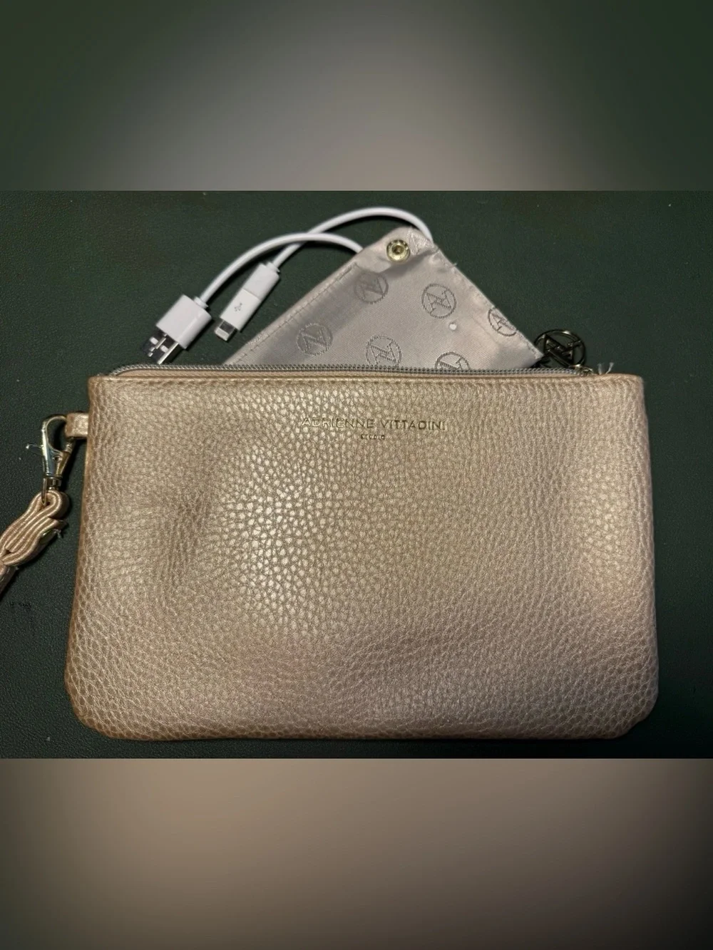 Adrienne Vittadini Metallic Crossbody/Wristlet Clutch + USB Charging Cable